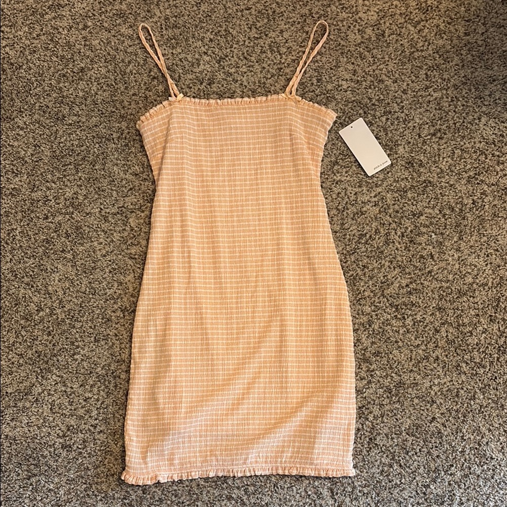 Elegant Peach Checked Dress